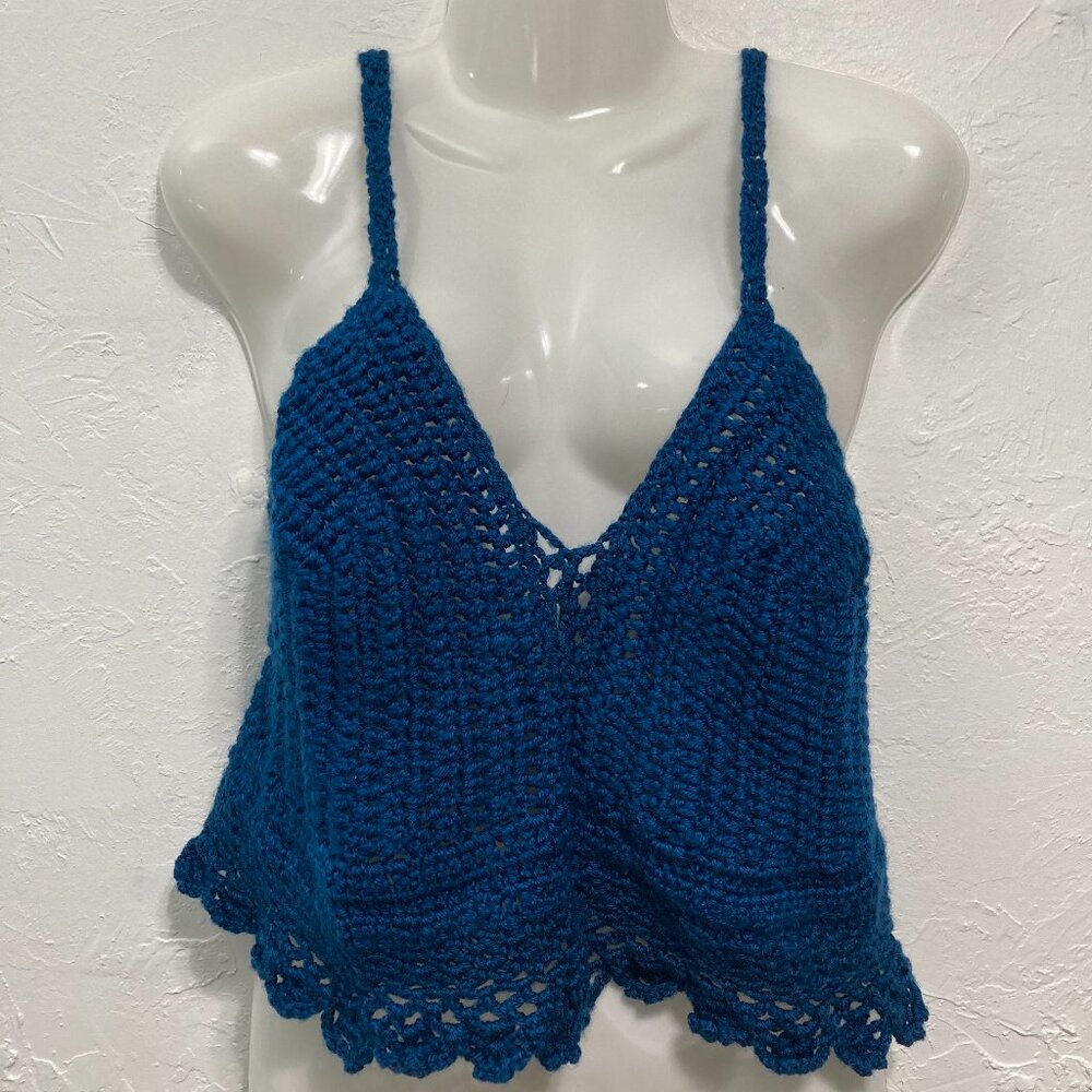 Unbranded Cropped Knit Top Sleeveless Crochet Soft Blue Cottage Y2K Coquette
